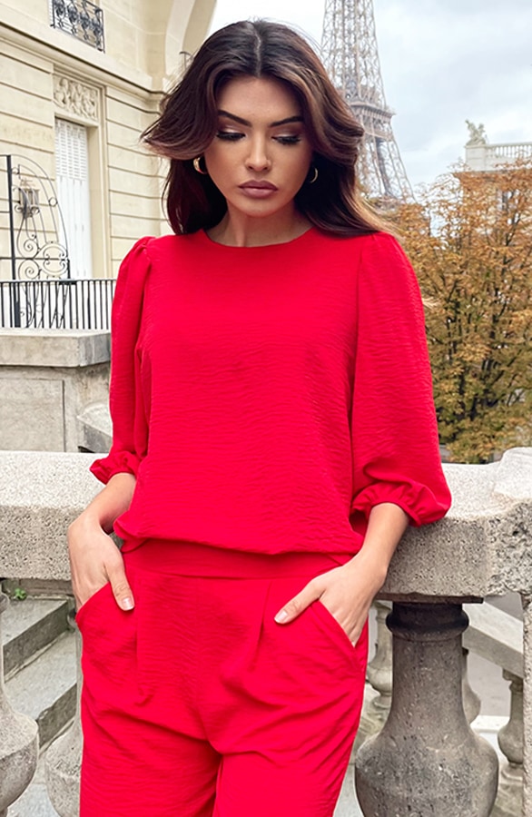 Mila Puff Sleeve Top Rood – shoparchief