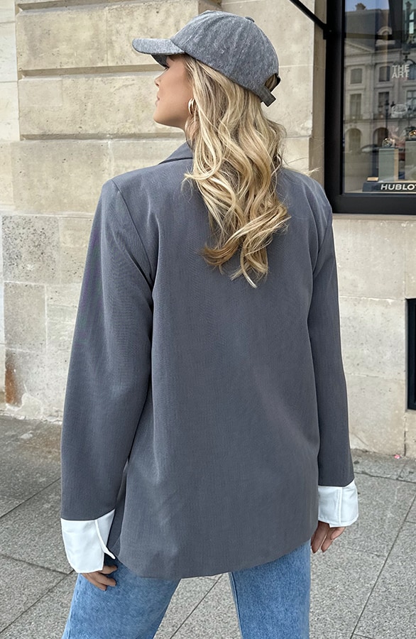 Oversized Blazer Met Omslag Grijs – shoparchief, foto 4