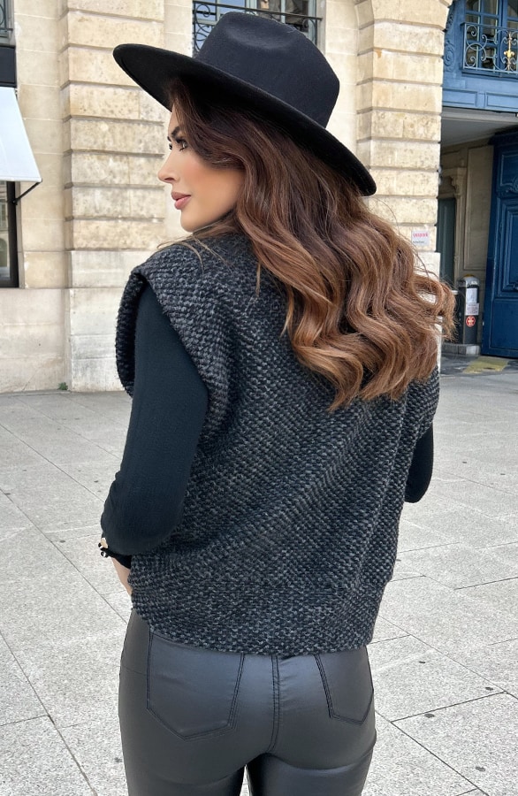 Oversized Woven Gilet Dark Grey Melange – shoparchief, foto 2
