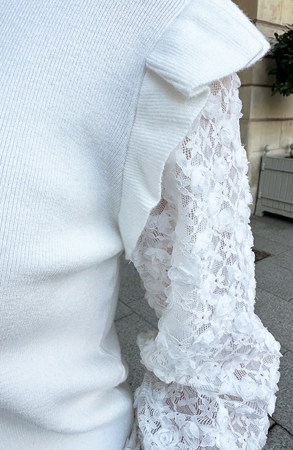 Roses Ruffle Sleeve Sweater Off White – shoparchief, foto 7