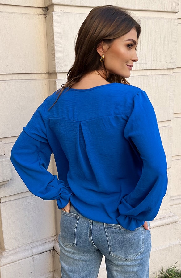 Ruffle Blouse Met Pofmouwen Kobalt – shoparchief, foto 3