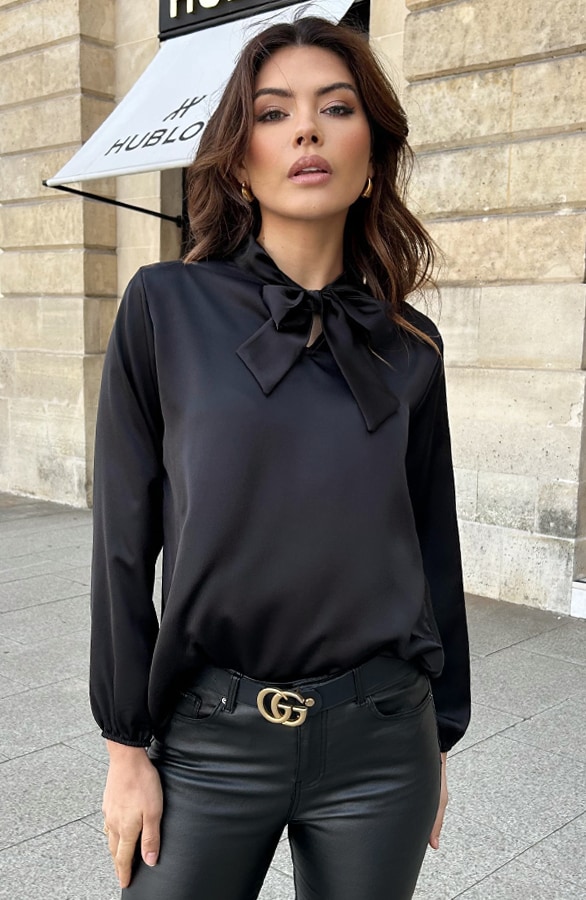 Satijnen Strik Blouse Zwart 2.0 – shoparchief, foto 5