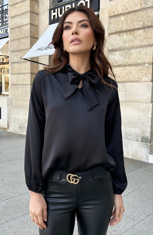 Satijnen Strik Blouse Zwart 2.0 – shoparchief, foto 6