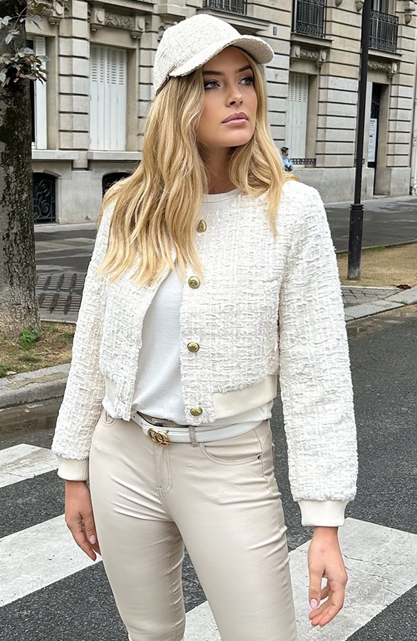 Short Tweed Bomber Ecru – jassen, foto 8