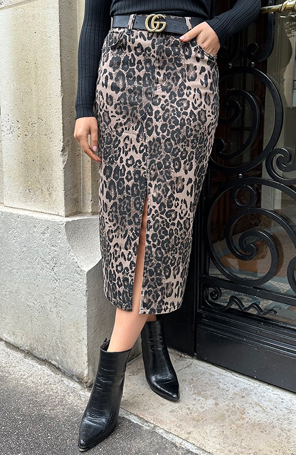 Spijkerrok Met Split Leopard Taupe – rokken