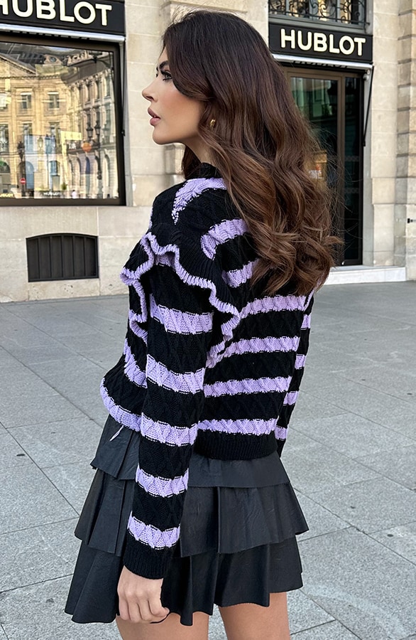 Strepen Trui Ruffle Detail Lila – shoparchief, foto 3