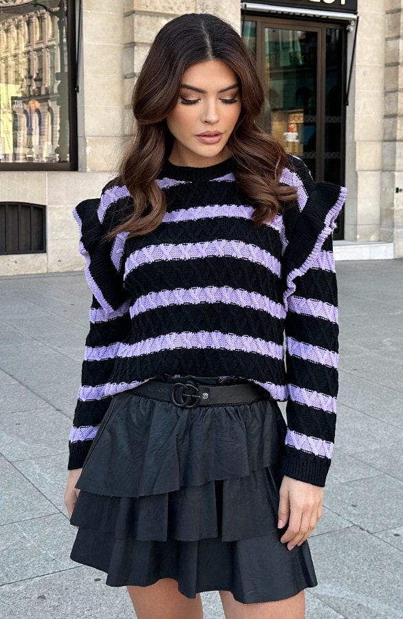 Strepen Trui Ruffle Detail Lila – shoparchief