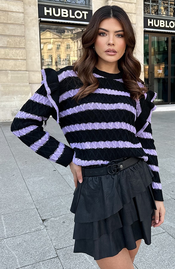 Strepen Trui Ruffle Detail Lila – shoparchief, foto 6