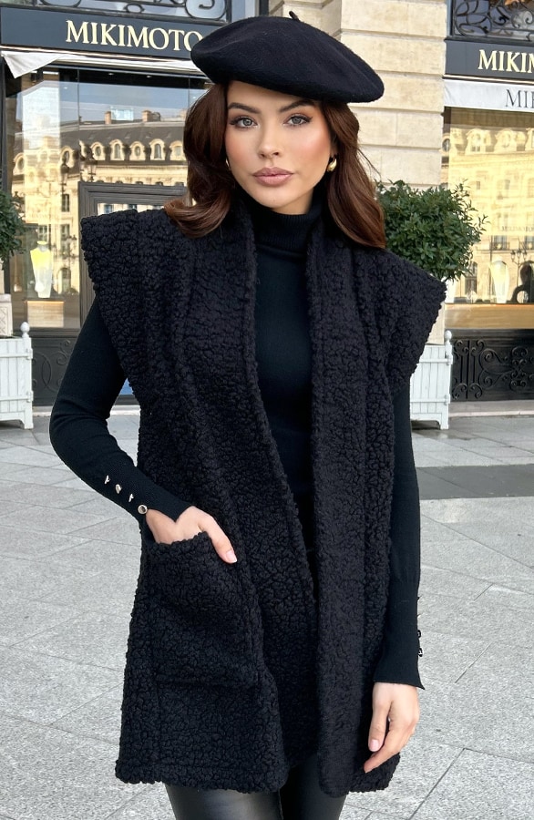Teddy Gilet Maxi Zwart – vesten, foto 3