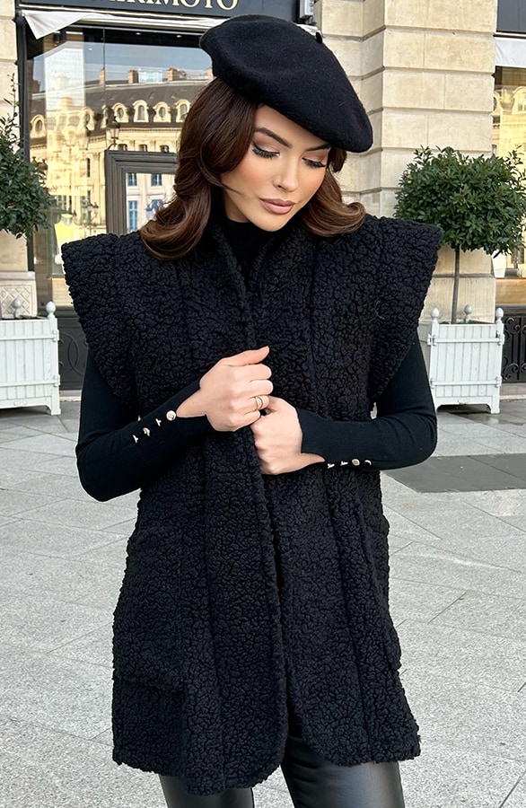 Teddy Gilet Maxi Zwart – vesten, foto 5