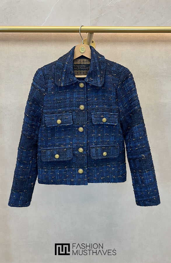 Tweed Jacket Gold Flakes Marine – shoparchief, foto 4