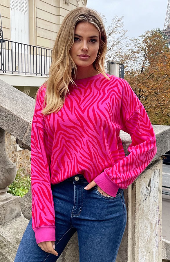 Zebraprint Trui Fuchsia Rood – shoparchief
