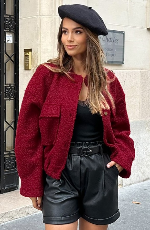 Boucle Bomber Jacket Bordeaux – jassen, foto 3