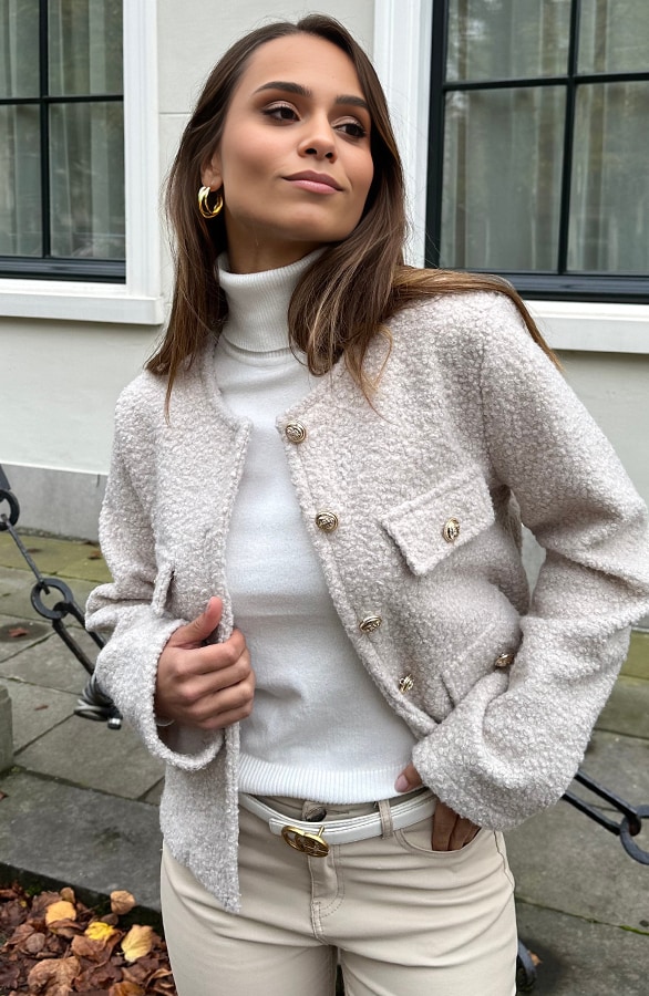 Classic Boucle Jacket Beige – shoparchief, foto 7