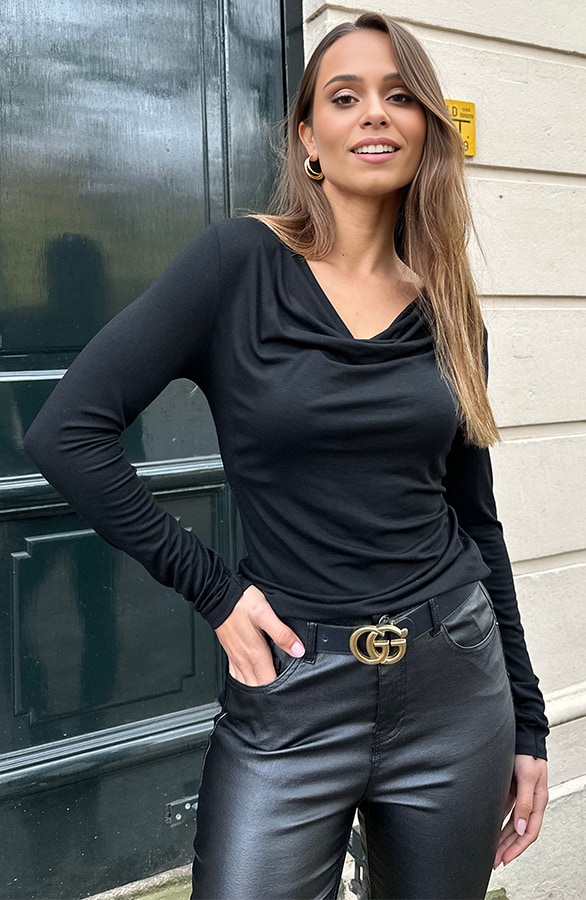 Essence Long Sleeve Wasserfall Top Schwarz, Shoparchiv, Foto 6