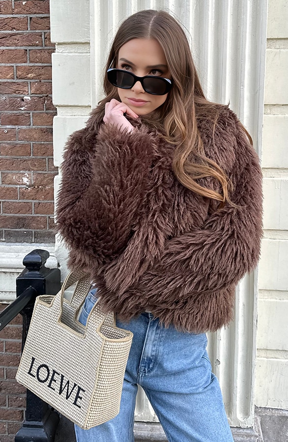 Faux Fur Jas Bruin – shoparchief, foto 6