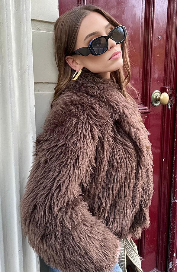 Faux Fur Jas Bruin – shoparchief, foto 3