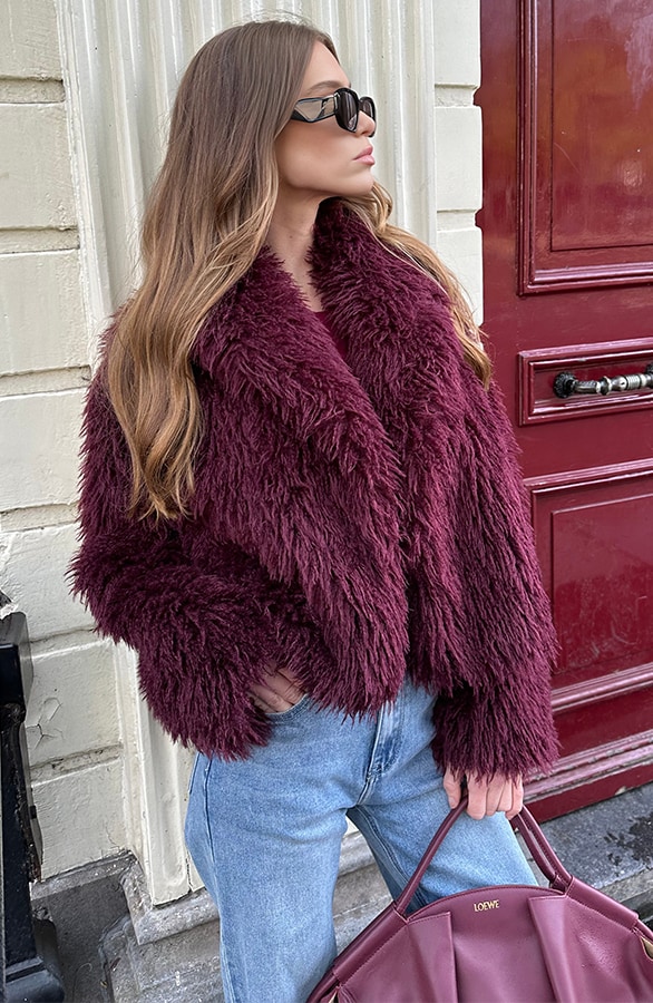 Faux Fur Jas Burgundy – shoparchief, foto 6