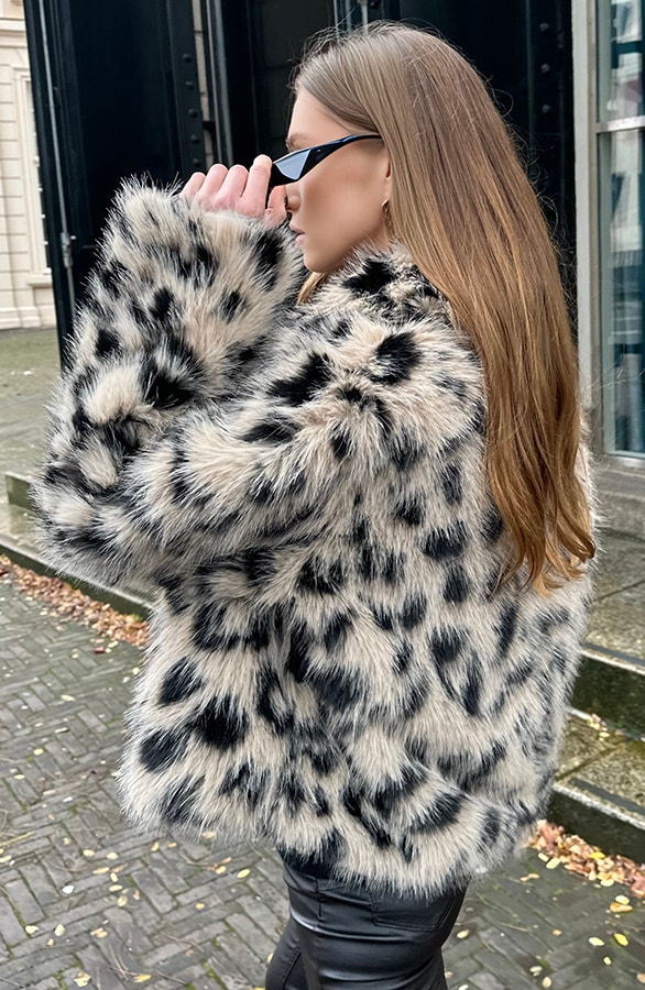 Fur Jas Leopard Zwart Beige – shoparchief, foto 4