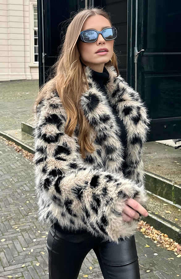 Fur Jas Leopard Zwart Beige – shoparchief, foto 6