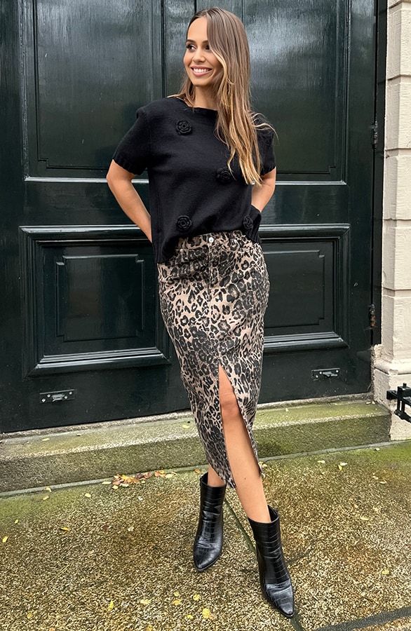 Gebreide Rozen Top Korte Mouw Zwart – shoparchief, foto 5