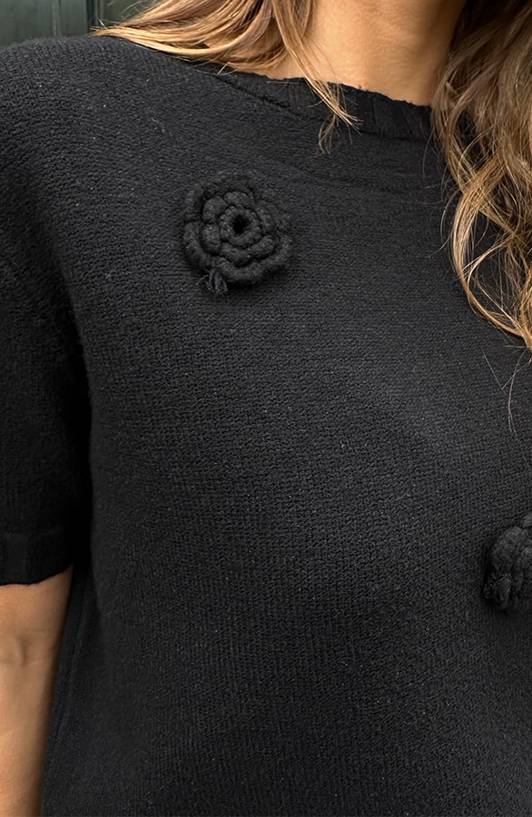 Gebreide Rozen Top Korte Mouw Zwart – shoparchief, foto 4