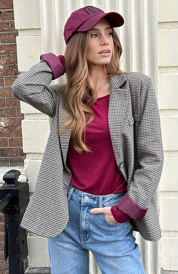 Geruite Blazer Burgundy – shoparchief