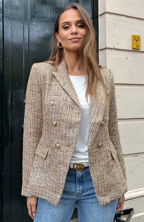 Luxury Bouclé Blazer Lurex Gold – shoparchief, foto 5