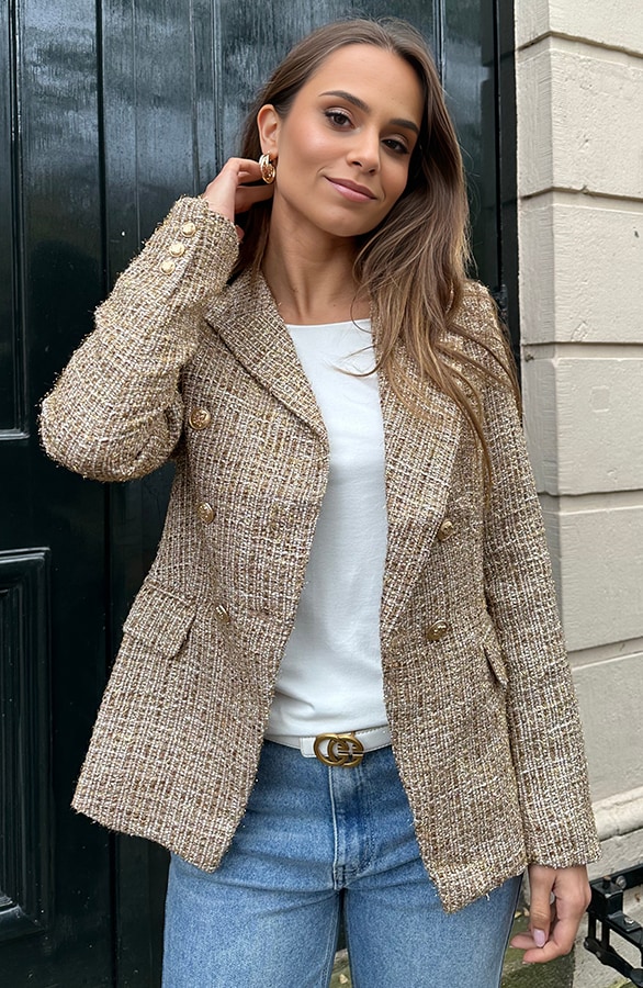 Luxury Bouclé Blazer Lurex Gold – shoparchief, foto 6