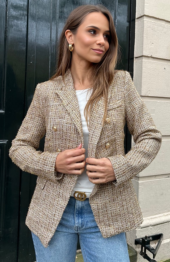 Luxury Bouclé Blazer Lurex Gold – shoparchief