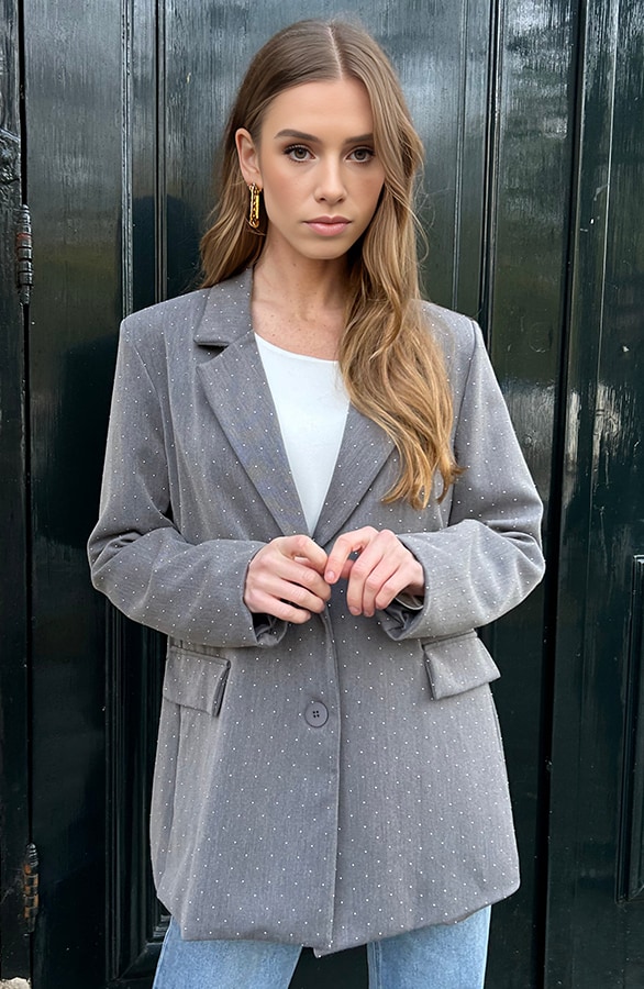 Luxury Strass Blazer Grijs – shoparchief, foto 7