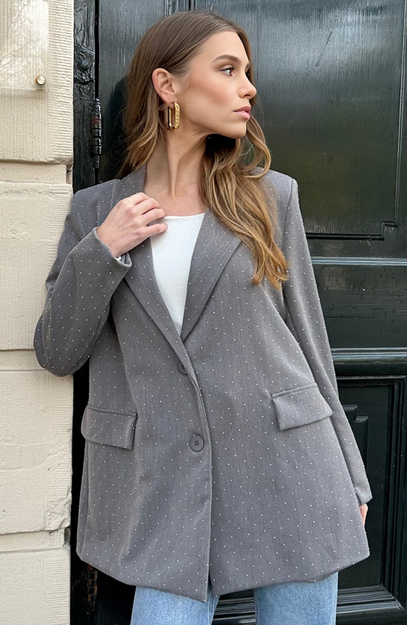 Luxury Strass Blazer Grijs – shoparchief, foto 8