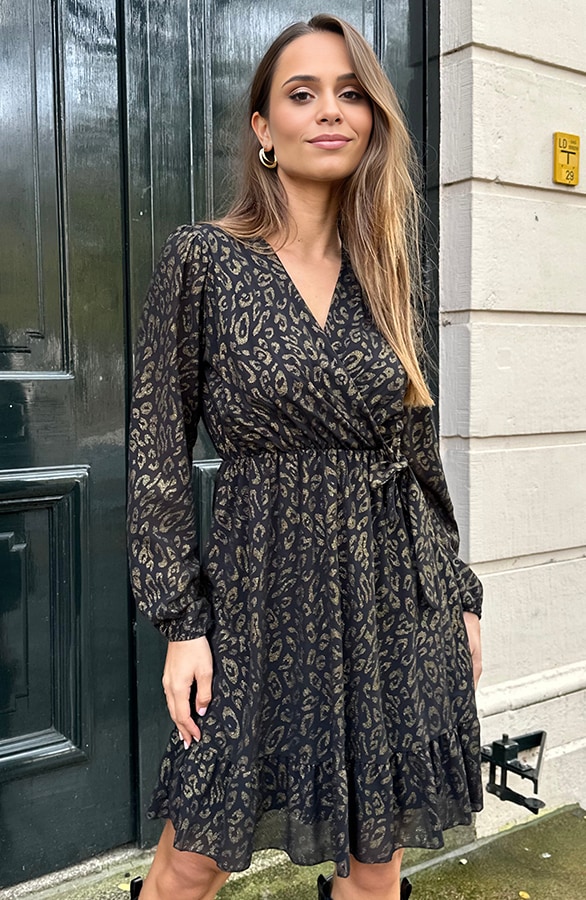 Luxury V-Hals Jurk Leopard Gold – jurken