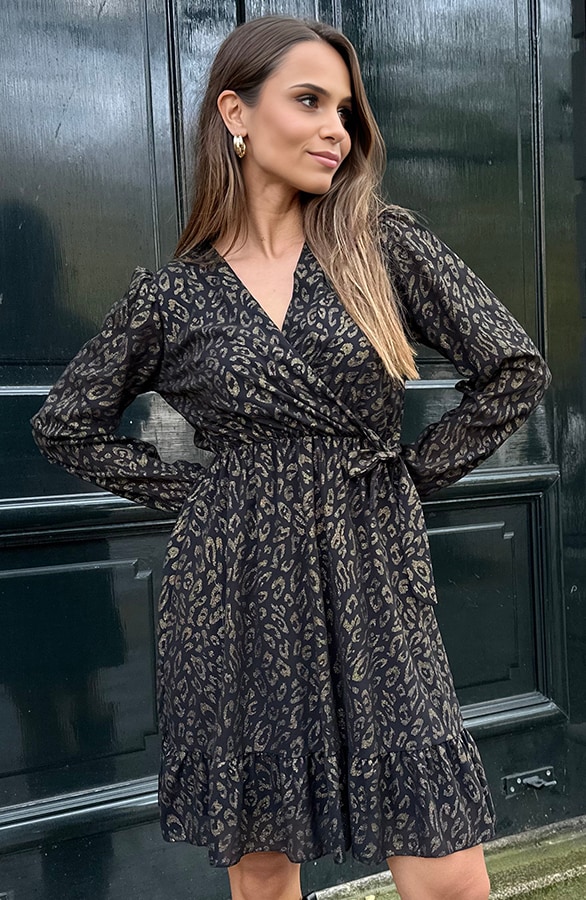 Luxury V-Hals Jurk Leopard Gold – jurken, foto 2