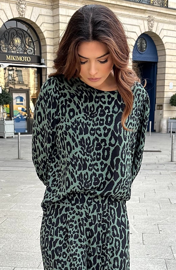 Mila Puff Sleeve Top Leopard Army – tops, foto 5
