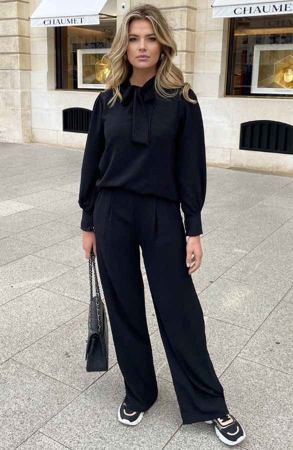 Mila Strik Blouse Long Sleeve Zwart – blouses, foto 4