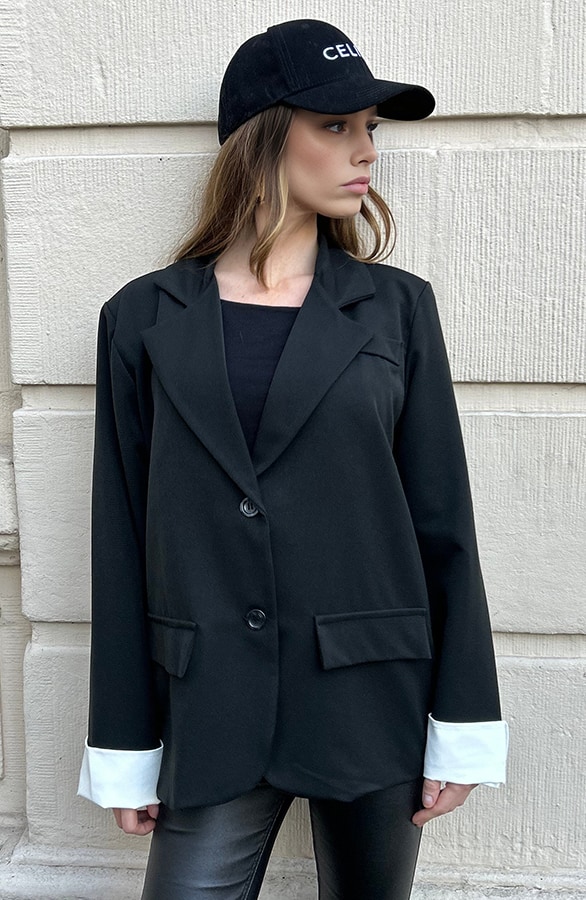 Oversized Blazer Met Omslag Zwart – shoparchief