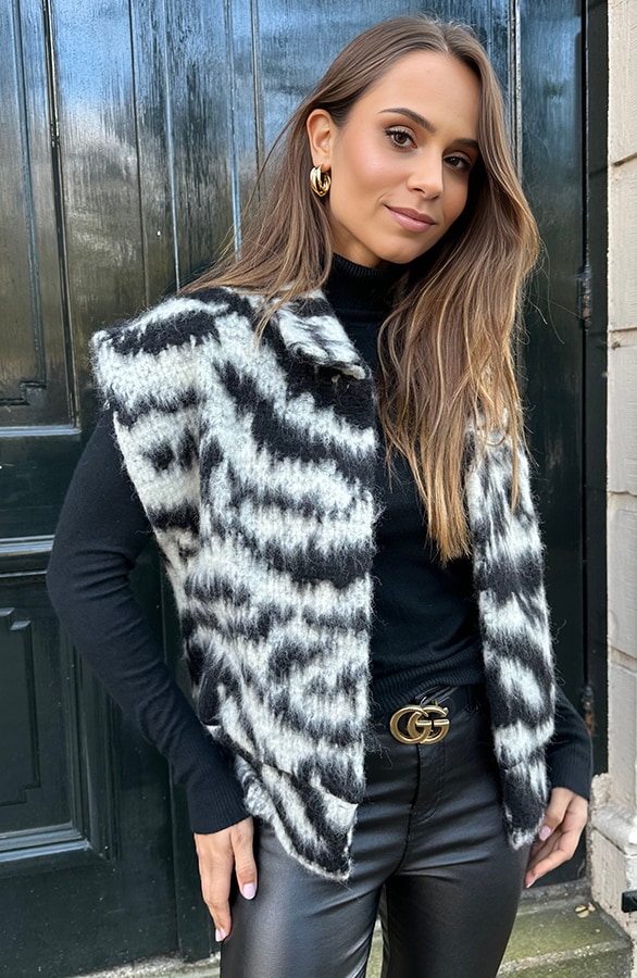 Oversized Woven Gilet Black White – shoparchief, foto 3
