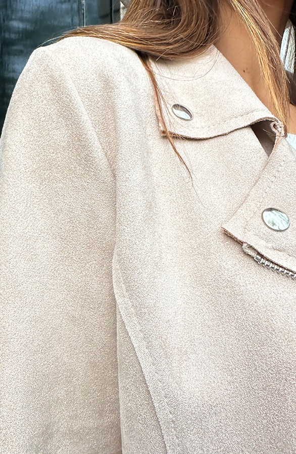 Suede Biker Jacket Beige – shoparchief, foto 8