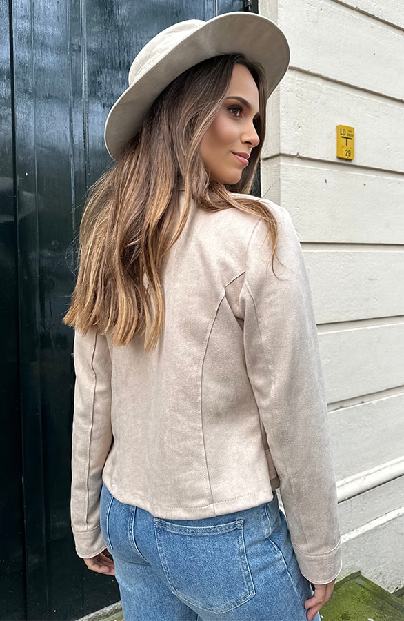 Suede Biker Jacket Beige – shoparchief, foto 3