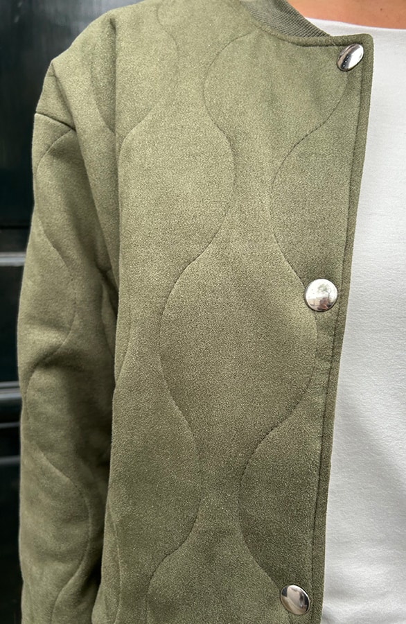 Suede Bomber Jacket Army – shoparchief, foto 4