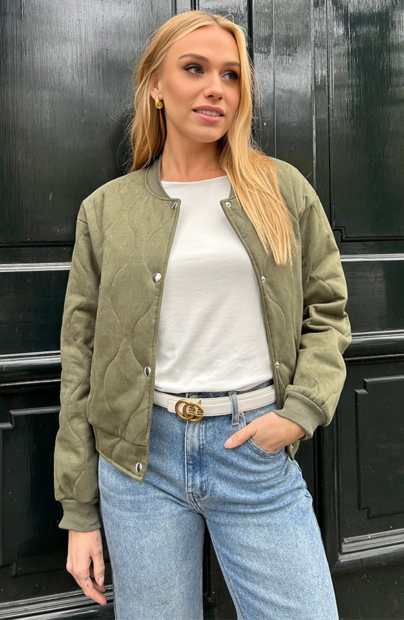 Suede Bomber Jacket Army – shoparchief, foto 8