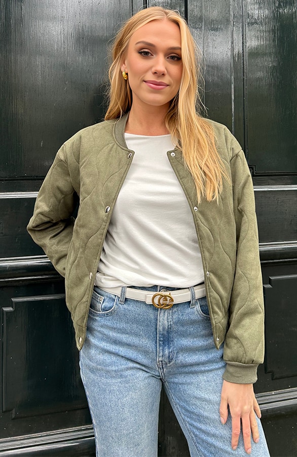 Suede Bomber Jacket Army – shoparchief, foto 5