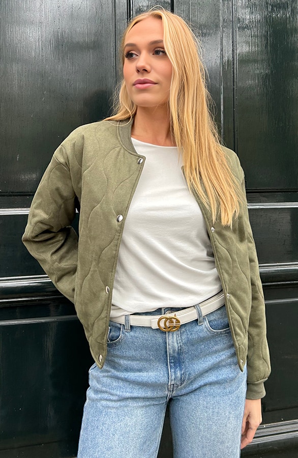 Suede Bomber Jacket Army – shoparchief, foto 6