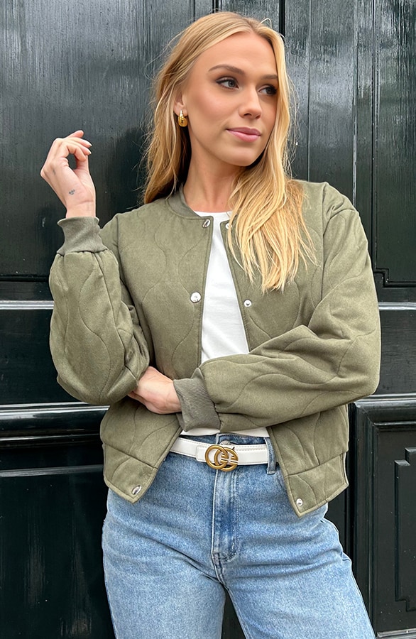 Suede Bomber Jacket Army – shoparchief, foto 7