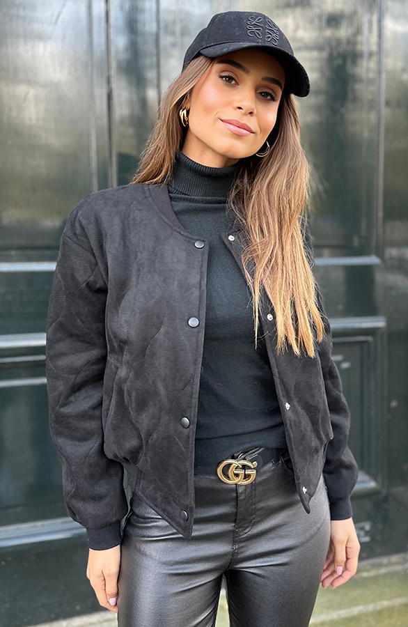 Suede Bomber Jacket Zwart – shoparchief