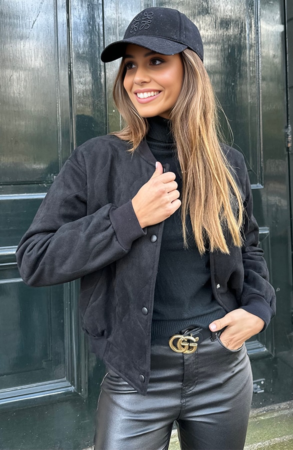 Suede Bomber Jacket Zwart – shoparchief, foto 5