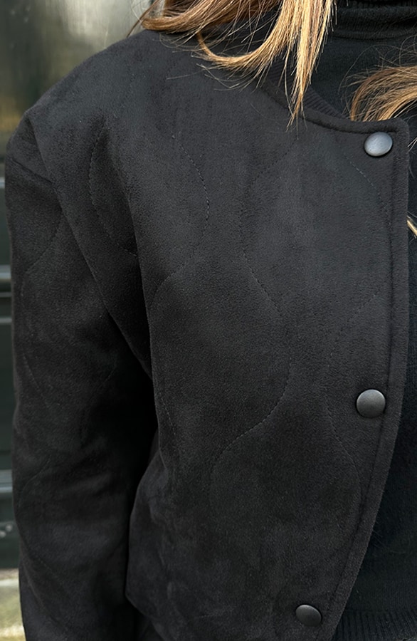 Suede Bomber Jacket Zwart – shoparchief, foto 4