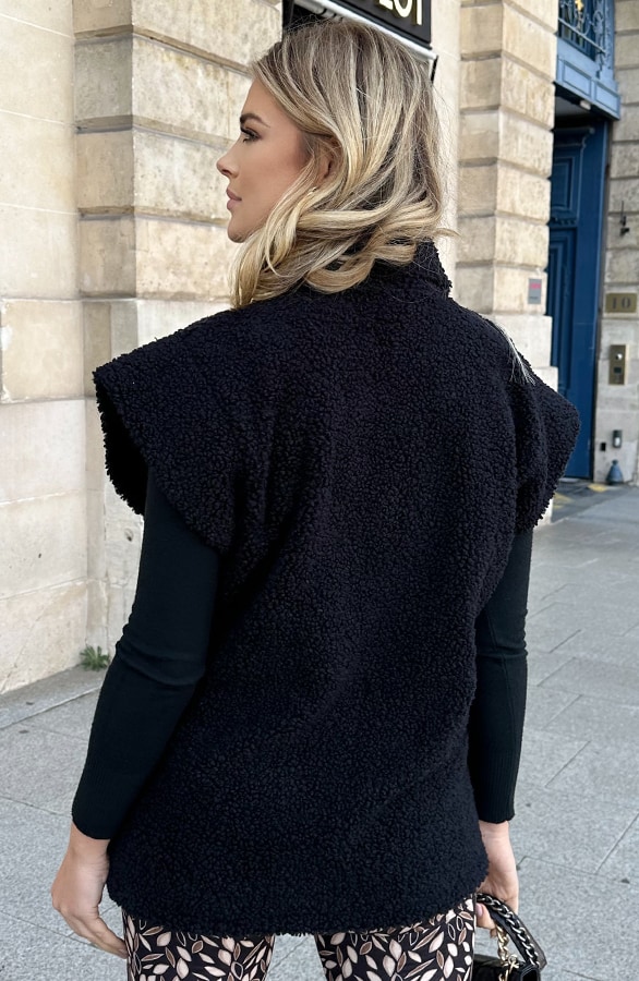 Teddy Gilet Met Schouderdetail Zwart – vesten, foto 4