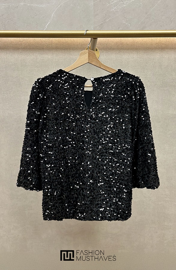 Pailletten Top Driekwart Mouw Zwart – shoparchief, foto 2